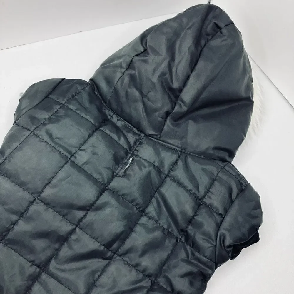 Small Dog Puffer Sleeveless Vel cro Fastened Fur Hoodie In Black